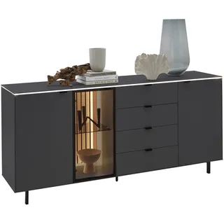 Dieter Knoll Sideboard , Anthrazit , Metall , Eiche , furniert , 3 Fächer , 4 Schublade(n) Schubladen , F , 186.2x98.1x46 cm , Typenauswahl, Beimöbel erhältlich, stehend, Beleuchtung , Holzmöbel, Wohnwände Holz, Wohnwand Serien Holz