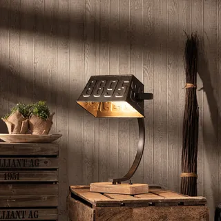 Brilliant Tischlampe im Vintage Stil - dekorative Tischleuchte - FSC zertifiziert - mit Kippschalter aus Metall/Holz, in schwarz stahl/braun - Ø 60cm, 99022Z46