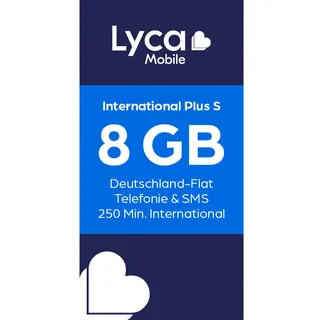Lyca Mobile International Plus S Prepaid SIM Karte ohne Vertrag inkl. 8 GB Datenvolumen