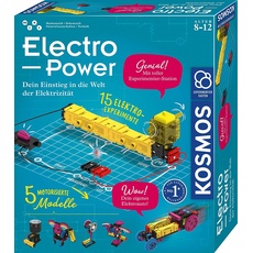 KOSMOS 620707 Electro Power - Einstieg in die Welt der Elektrizität, Technik Experimentierkasten für Kinder ab 8 Jahre, Elektronik Baukasten mit 5 motorisierten Modellen