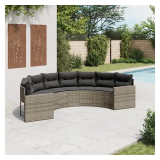 vidaXL Gartensofa mit Kissen Halbrund Grau Poly Rattan