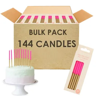 Table Fun 144 x Stück Geburtstagskerzen mit Halter, 12 cm lang und hoch, Großpackung, Kuchendekorationen für Geburtstag, Hochzeit, Jahrestag, Rosa und Gold