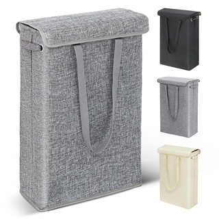 TEAYINGDE Schlanker Wäschekorb mit Deckel, hoher dünner Wäschekorb mit Griffen, wasserdichtes Futter, schmaler, schmutziger Kleiderkorb für Badezimmer, Schlafzimmer, Wohnheim, 45 l, Grau