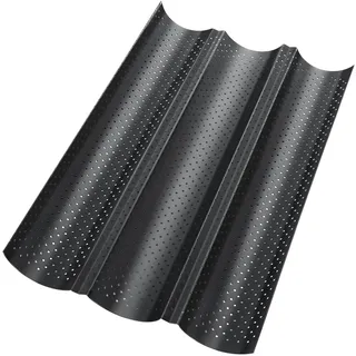 Tarana Baguette Backform,Baguetteblech mit Antihaftbeschichtung,Baguette-Blech für 3 Baguettes,Schwarz Baguetteform,Brot Backen Zubehör, Baguette Backblech 38x23cm