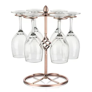 Tomotato Freistehend Gläserhalter, Retro Weinglas Rack, Metall Gläserhalterung, mit 6 Haken, für Arbeitsplatte, Bar, Heimdekoration und Küchenaufbewahrung