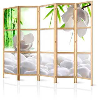 murando - Paravent Raumteiler Holz Blumen Bambus, 225x172 cm, 5-teilig | Mobiler Sichtschutz, sofort einsatzbereit, Holzrahmen, ideal fürs Wohnzimmer oder Büro, geruchsneutral, lichtbeständig