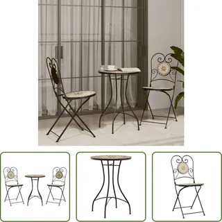 The Living Store Mosaik-Bistro-Set Terrakottarot und Weiß Eisen und Keramik - Orange