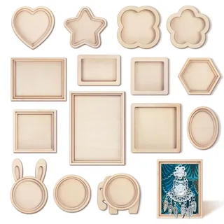 LeisuDay 15 Stück Holz Bildrahmen Kühlschrankmagnete Basteln – Mini Holzbretter für Kühlschrank-Deko, Foto, Malen und Kleben – Ideal für DIY-Kunst, Kühlschrank Magnete & Geschenke​ (Inkl. 15 Magnete)