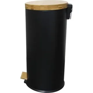 Treteimer, 30L, Mattschwarz, Edelstahl und Bambus, Anti-Fingerabdruck - Bunt