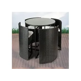 PureHaven Bar-Set 100x110 cm wetterbeständiges Polyrattan elegantes Design für bis zu 4 Personen inkl. Sitzauflagen Tisch mit Glasplatte grau - Grau, Beige