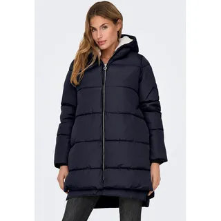 Steppmantel ONLY "ONLKELLY NORA LONG PUFFER COAT OTW", Damen, Gr. S, blau (night sky), Steppware, Obermaterial: 100% Polyester, unifarben, regular fit ca. Mitte Oberschenkel, Mäntel Steppmantel