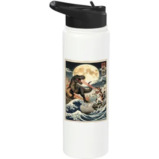 Katze vs T-Rex Monster Japanische Japan Kaiju Kunst Stainless Steel Insulated Water Bottle