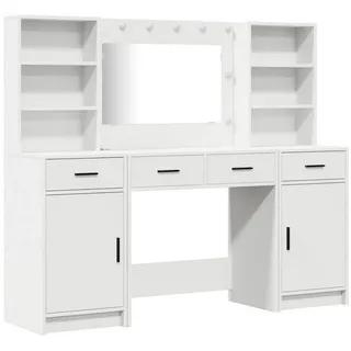 vidaXL Schminktisch Set mit LED-Lichtleisten 3 pcs Weiß Holzwerkstoff