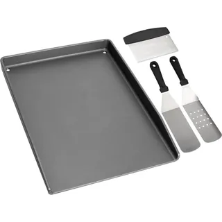 Gusseisen Plancha Grillplatte mit Grillspachtel Set für Gasgrills/Holzkohlegrill
