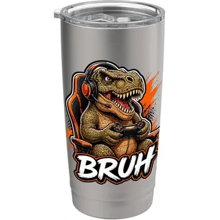 Bruh Gaming T Rex Lustige Dinosaurier Gamer Konsole Meme Grafik Doppelwandiger Edelstahl-Thermobecher