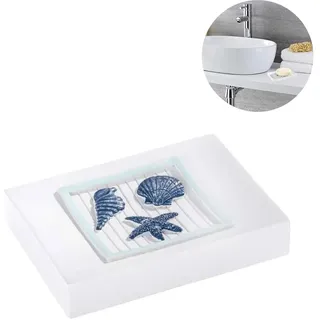 Solide Seifenschale für Badezimmer - Seifenschale mit Muscheldesign, aus Kunststoff, 8,8 x 11,8 x 2,2 cm, Weiß