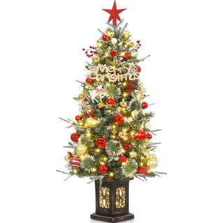 125cm Weihnachtsbaum Künstlich mit Beleuchtung, 4ft Künstlicher Weihnachten Baum mit 150 Warmweißen und Mehrfarbigen LED Lichtern 9 Modi PVC Zweigspitzen Vintage Beleuchteter Topf für Haus Büro