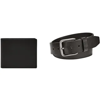 Fossil Herren Derrick Schwarzes Leder Portemonnaie und Brody Gürtel, Set