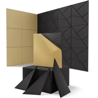18 Stück Akustikplatten Selbstklebend, Akustik Schallabsorber Panels für Wand & Gaming Zimmer mit Liniendesign & Zuschneidbar | Acoustic Akustikplatte für Studio, Tür & Wall (Schwarz, 30x30x0,9cm)