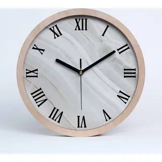 Holzuhr 20fi cm wanduhr - schwarze Spitzen - Marmor Textur - Beige