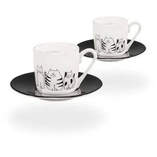 tea4chill Könitz Espresso Tassen Set Funny Cats. 2 Kaffeetassen 65ml aus Porzellan. Espressotassen modern, schwarz-weiß - Bunt