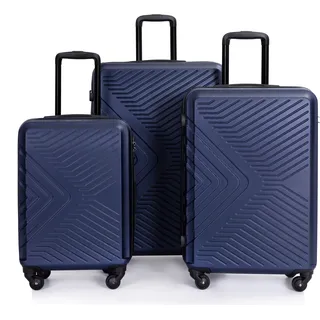 Travelhouse Bali Stabiler Koffer-Set 3tlg. Trolley Koffer Reisekoffer Navy ABS Hartschalen Kofferset Trolley 4 Rollen TSA Kombinationsschloss - Blau