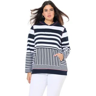 Ulla Popken Damen große Größen Übergrößen Plus Size Hoodie, gestreift mit Känguru-Tasche