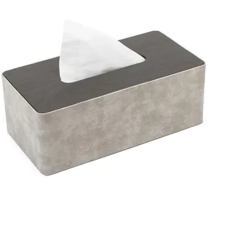 LARENNT PU-Leder Taschentuchbox, 24×12×9cm quadratische Kosmetiktücher Box, Taschentücher Box Spender TissueBox Tücherbox für Zuhause, Bad, Wohnzimmer, Schlafzimmer, Auto, Büro (Grau & Holzmaserung)