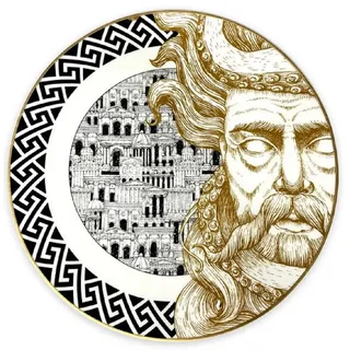Casa Padrino Luxus Porzellan Teller Gott (rechte Seite) Weiß / Schwarz / Gold Ø 29 cm - Handbemalter Porzellan Essteller - Luxus Qualität - Italy