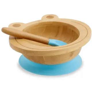 BIOZOYG Bambusschalen-Set Frosch I Saugnapf-Schüssel mit Löffel - FSC-zertifiziert I tolles Bambus Holz-Schüssel-Set f. Kinder - Baby-Brei-Schüssel & Müslischale I Baby Bambus-Geschirr blau