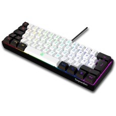 Snpurdiri 60% kabelgebundene Gaming-Tastatur, kleine Mini, tragbare kompakte RGB-Tastatur für PC, Mac, Office, Gaming (61 Tasten, Deutsches Alphabet, Schwarz-Weiß)