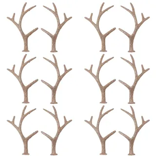 GORGECRAFT 12 Stück Glitzernde Hirschgeweih Haarspangen Mini Geweih Verzierungen Khaki Weihnachts Hirsch Beflockungsgeweih Zubehör Rentier Elch Zweig Tiere Horn Schneemann Hand Für Stirnband Hochzeit