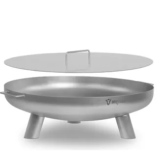 BBQ-Toro Edelstahl Feuerschale Ø 80 cm mit Deckel, Silber, Outdoor Dreibein Feuerstelle für Garten