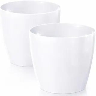 PECZEKO Glänzende Blumentöpfe - Deko Pflanztopf für Blumen & Kräuter - Langlebige & leichte runde Kunststoff-Pflanzentöpfe für Wohn- & Esszimmer, Küche, Terrasse, Balkon - 2er-Set - (Weiß, ø 18 cm)