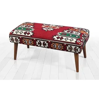 Atelier Del Sofa Stilvoller Pouf mit Holzbeinen, 91 x 42 x 46 cm | 50% Baumwolle & 50% Polyester, 7 cm orthopädischer Schaumstoff | Ideal für rustikale und orientalische Einrichtung