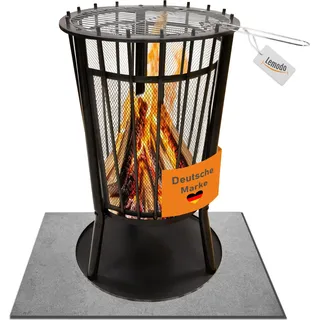Feuerkorb mit Grillgitter und Funkenschutz, Robuste Feuerschale 65cm hoch