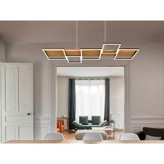 LED Balken Pendelleuchte dimmbar Holzlampe natur & Metall Schwarz über Esstisch - Schwarz