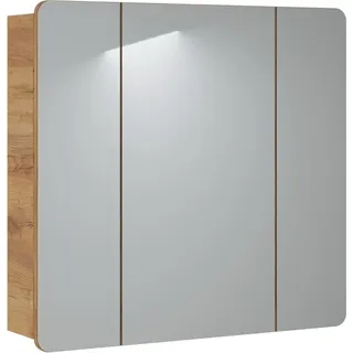 Badezimmerschrank mit Spiegel 80 cm Eiche dreiflügelig modern - Naturbelassen