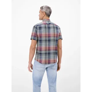 Kurzarmhemd LERROS, Herren, Gr. M, N-Gr, broken weiß, Web, Obermaterial: 71% Baumwolle, 29% Leinen, gemustert, regular fit normal, ohne Ausschnitt, gerader Abschluss, Hemden Kurzarmhemd, mit Logo Stickerei