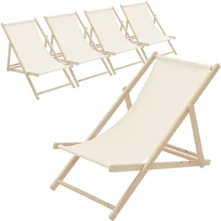ECD-Germany Strandliege 5er Set Beige , Holz , 57.5x83x100 cm , Gartenmöbel, Gartenliegen
