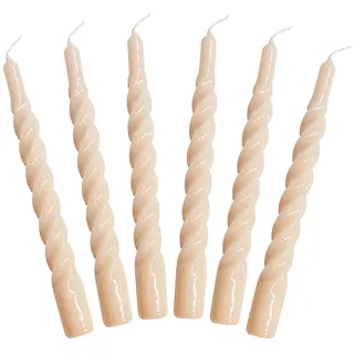 Candles with a Twist®, Stabkerzen gedreht, Hergestellt in Italien, 25 Farben verfügbar, Tafelkerzen lackiert, Spiralkerzen lange Brenndauer 5 Stunden, Kerzen Deko, 6 Stück, 2,2 x 21cm (Nude)