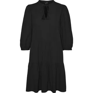 Vero Moda Damen Kurzes Crepe Kleid mit Kordel Midi Dress 3/4 TUNIC NOOS«, schwarz