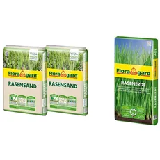 Floragard Rasen-Sand 2x15 kg für 20 m2 • Rasenpflege • zum Lüften schwerer Böden • streuwagenfähig & Rasenerde 40 L • hochwertige Spezialerde • zur Neuanlage