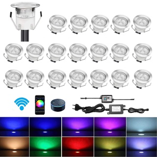 CHNXU 20er Set LED Bodeneinbauleuchte, WiFi RGB LED Einbaustrahler Steuerbar via App, IP67 Wasserdicht Außen Boden Lampe DC12V Ø30mm Treppen Einbaustrahler Kompatibel mit Amazon Alexa, Google Home