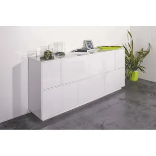 Dmora - Kommode Virginio, 7-türiges Küchen-Sideboard, Wohnzimmer-Buffet, 100% Made in Italy, 200 x 41 x 86 cm, glänzendes Weiß,