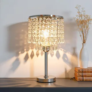 Charocean Kristallglas Nachttischlampe Kristall Tischlampe Heimtischlampe Lampenschirm mit Runder E27 Nachttischlampe für Schlafzimmer, Wohnzimmer, Mädchen Zimmer Weiß