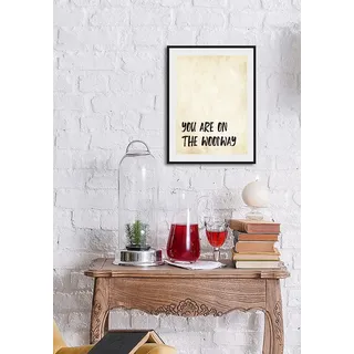 Bild QUEENCE "YOU ARE ON THE WOODWAY", gold (farbe rahmen: schwarz, farbe bild(er): schwarz, goldfarben), B:50cm H:70cm, Acrylglas, Holz, Papier, Bilder, Bild, HD Premium Poster-Druck inkl. Holzrahmen