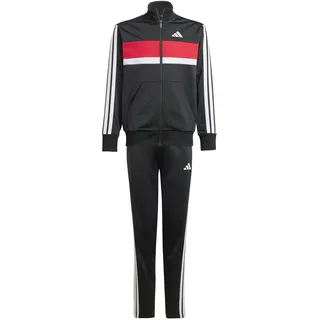 adidas Unisex Kids SEASONAL ESSENTIALS TIBERIO 3 STRIPES TRICOT TRACKSUIT, black/white/pure ruby, 3-4 Years
