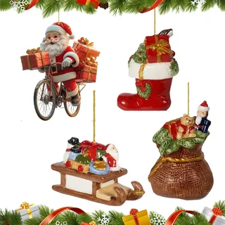 Weihnachtsmann Anhänger, Stiefel, Schlitten und Geschenkesack, Weihnachtsdeko Anhänger Figur, für Acryl Weihnachtlicher Baumschmuck anhänger (4pc)