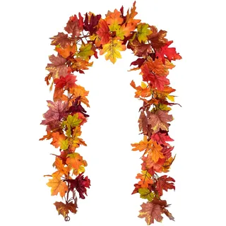 Lvydec Herbst-Girlande, Dekoration, 1,8 m, künstliche Ahorn-Girlande, Bunte Blätter, Herbstdekoration für Zuhause, Hochzeit, Party, Thanksgiving (gemischte Farben)